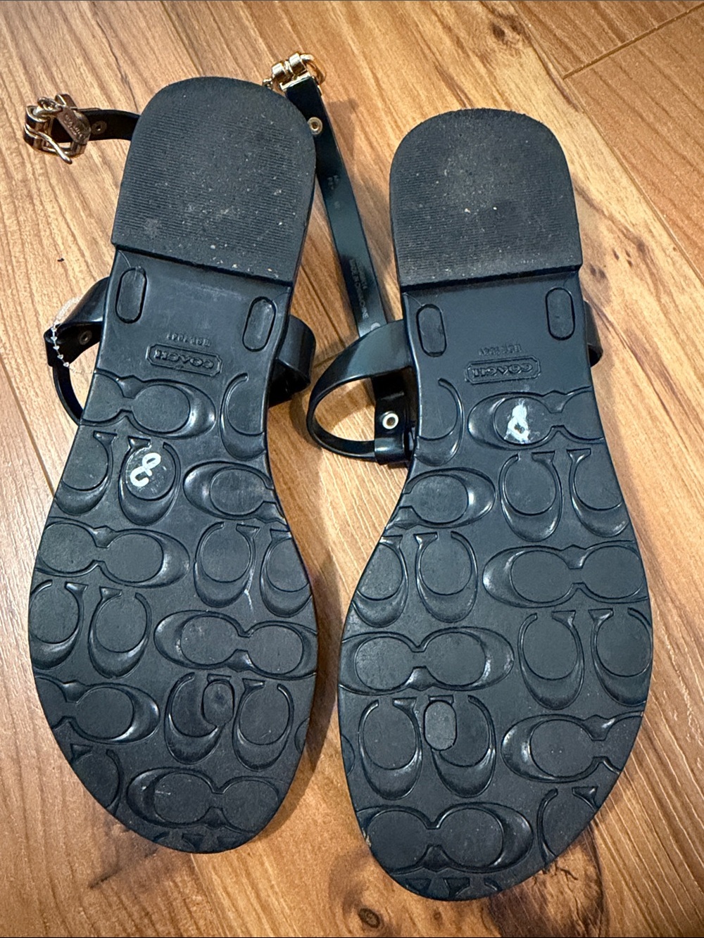 Coach Black Logo-Embossed T-Strap Sandals - Picture 5 of 5